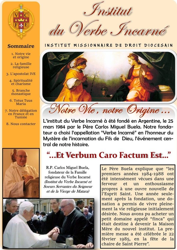 INSTITUT DU VERBE INCARNE - DELEGATION "N.D. DE LOURDES" FRANCE ET TUNISIE